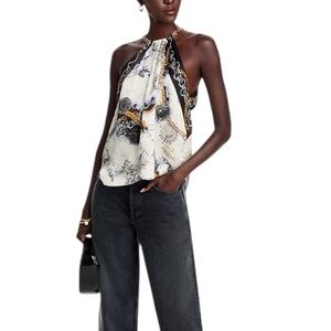 L'Agence 100% Silk Printed Blouse with chain detail Size Large